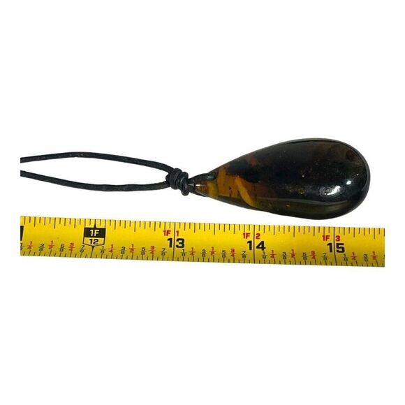 Teardrop Large Pendant Dark Amber Cord Necklace 15 Inches Long 18 Grams Vintage - Picture 5 of 8
